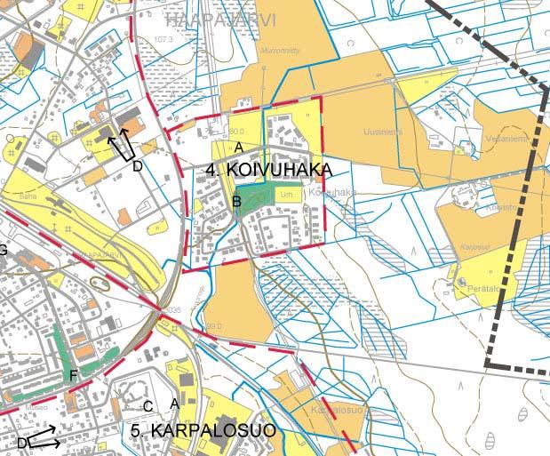 4. KOIVUHAKA Koivuhaan kaupunginosan sijainti kartalla (rajaus punaisella katkoviivalla) ja valokuvien