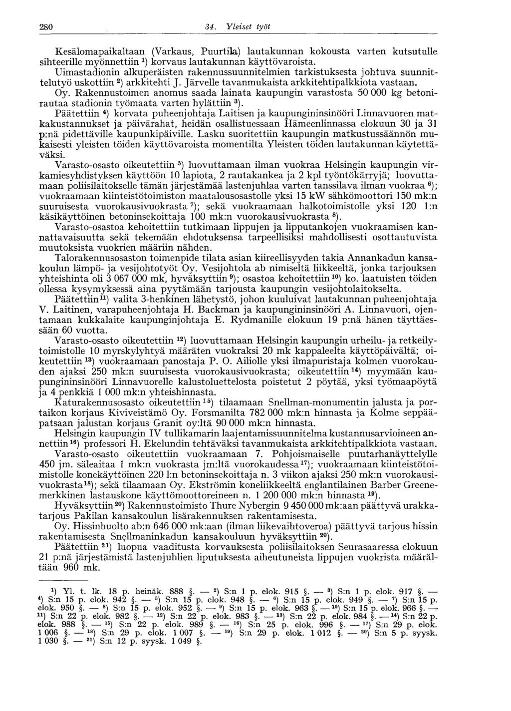 280 34. Yleiset työt Kesälomapaikaltaan (Varkaus, Puurtila) lautakunnan kokousta varten kutsutulle sihteerille myönnettiin korvaus lautakunnan käyttövaroista.