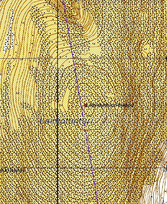 Kartta 42. Lainiotunturin huippu, kivilatomuksia.