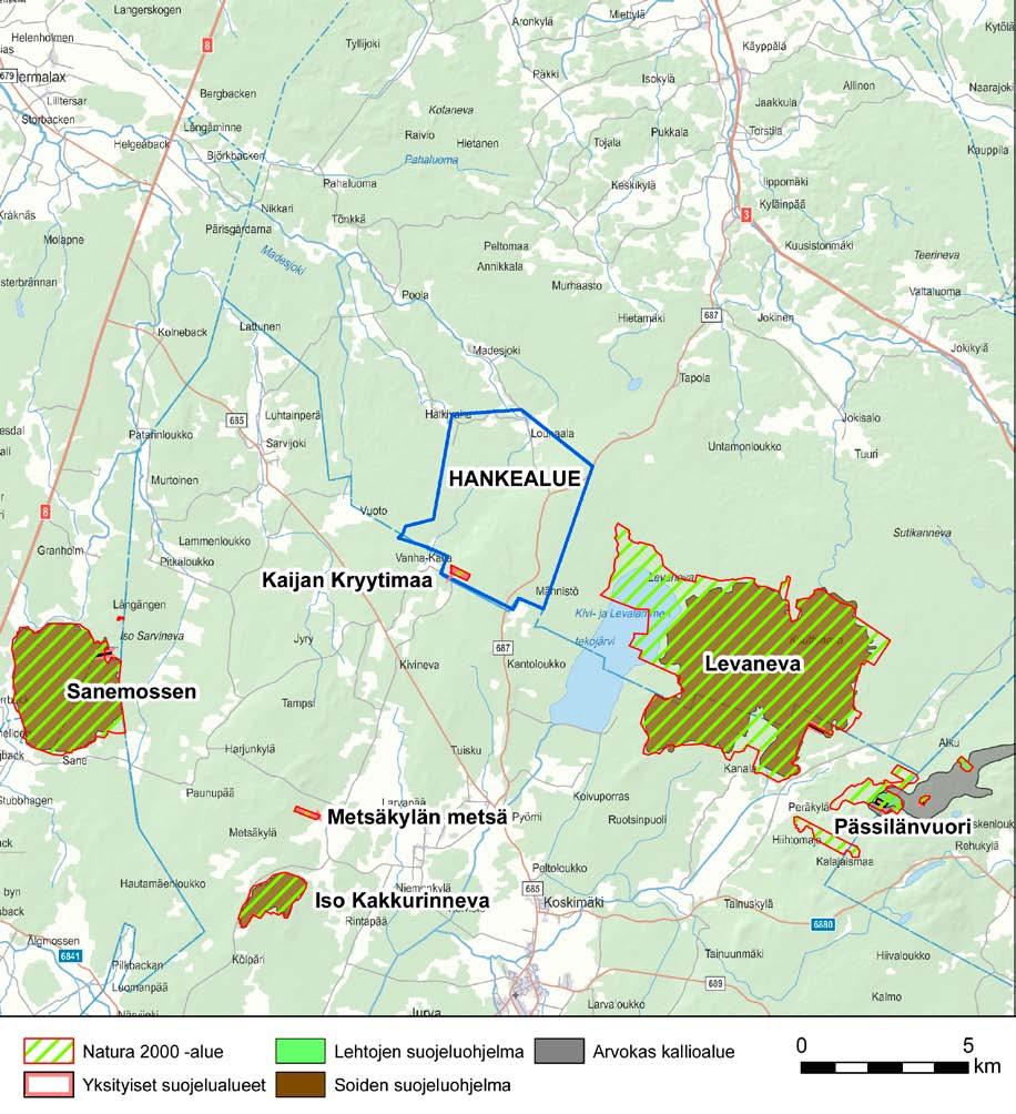 116 Kuva 9-19 Luonnonsuojelualueet hankealueella ja