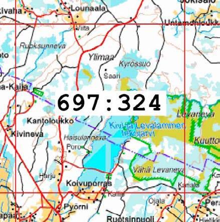 Kuva 9-16 Petolinturuutu 697:324 kattaa Rajavuoren alueen sekä osan Levanevasta.