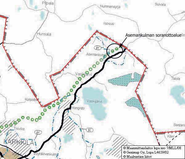 Karkkilan Asemankulman soranottoalue: Ympäristövaikutusten arviointiohjelma 43 Kuva 13. Ote Uudenmaan maakuntakaavasta.