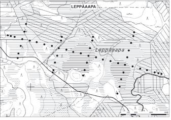 Kemijärvellä tutkitut suot, niiden turvevarat ja käyttökelpoisuus 10. Leppäaapa Leppäaapa (kl. 3641 05, x = 7418,4, y = 3512,8) sijaitsee noin 20 km Kemijärven keskustasta luoteeseen.
