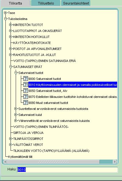 Tilien poistaminen käytöstä Tilejä ei poisteta tilikartalta vaan ne poistetaan käytöstä. Poiston jälkeen tileille ei voi enää tehdä kirjauksia.