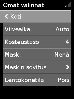 Virransäästötilaan siirtyminen: Paina käynnistys-/pysäytyspainiketta ja pidä sitä alhaalla kolmen sekunnin ajan. Näyttö muuttuu mustaksi.