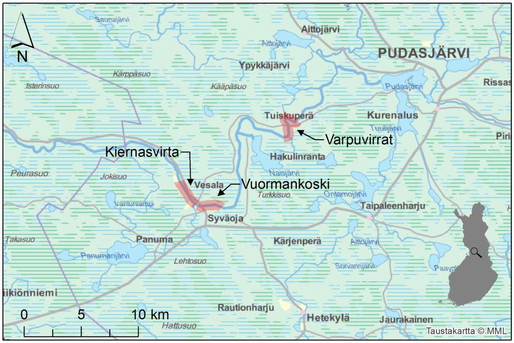 3. KOHDEKOHTAISET TARKASTELUT Iijoki Iijoki edustaa aineistossa suuria jokia. Tarkastellut kosket sijaitsevat Iijoessa Pudasjärven ja Haapakosken välisellä jokiosuudella.