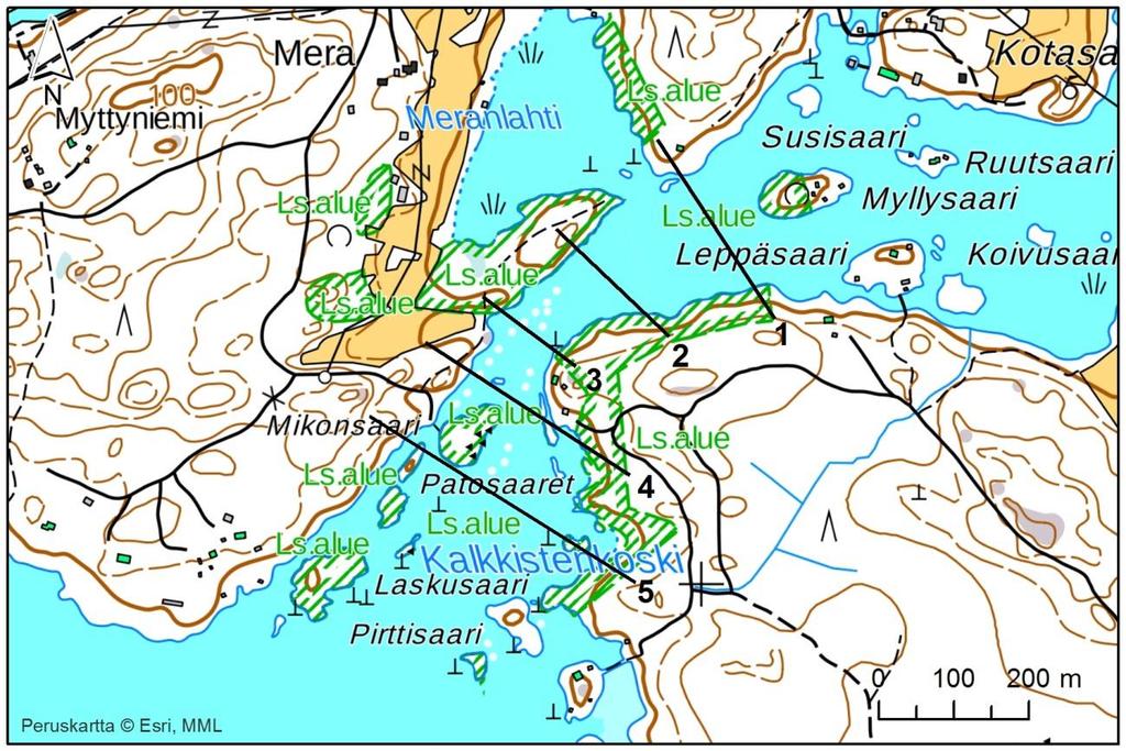 Suhteellinen märkäpiiri 1 Poikkileikkaus 1 0.9 Poikkileikkaus 2 Poikkileikkaus 3 Poikkileikkaus 4 Poikkileikkaus 5 0.8 150 200 250 300 350 Virtaama, m 3 s -1 Kuva 30.