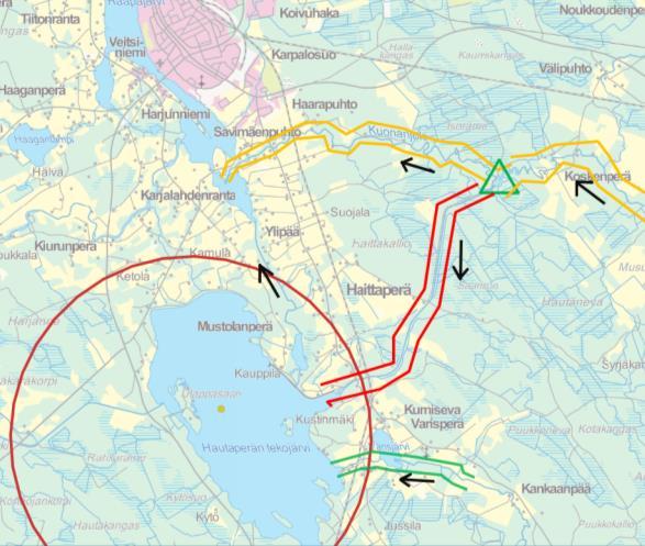 2. Kuonanjoki, Kalajoen vesistöalue (53) Luokka: Rakennetut joet, sivu-uoma Kuvaus: Kuonanjoki on Kalajoen vesistön latvoilla oleva pieni joki (keltaisella), osa vedestä ohjataan Hautaperän