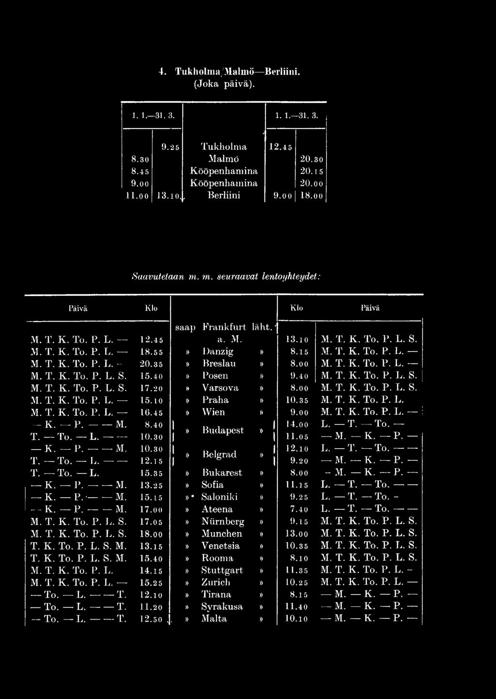 35» Breslau» 8.00 M. T. K. To. P. L. M. T. K. To. P. L. S. 15.40» Posen» 9.4 0 M. T. K. To. P. L. S. M. T. K. To. P. L. S. 17.20» Varsova» 8.00 M. T. K. To. P. L. S. M. T. K. To. P. L. 15.10» Praha» 10.