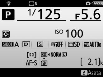 Kun kamerassa on Eye-Fi-kortti, sen tila ilmaistaan tietonäytössä näkyvällä kuvakkeella: j: Eye-Fi-lataus pois käytöstä. k: Eye-Fi-lataus on käytössä, mutta ladattavia kuvia ei ole.
