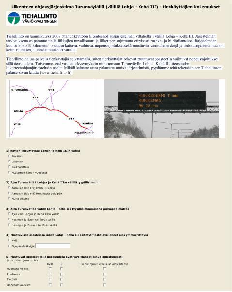 Liite 2 (1/2) Telematiikan vaikutustutkimus valtatien 1 välillä