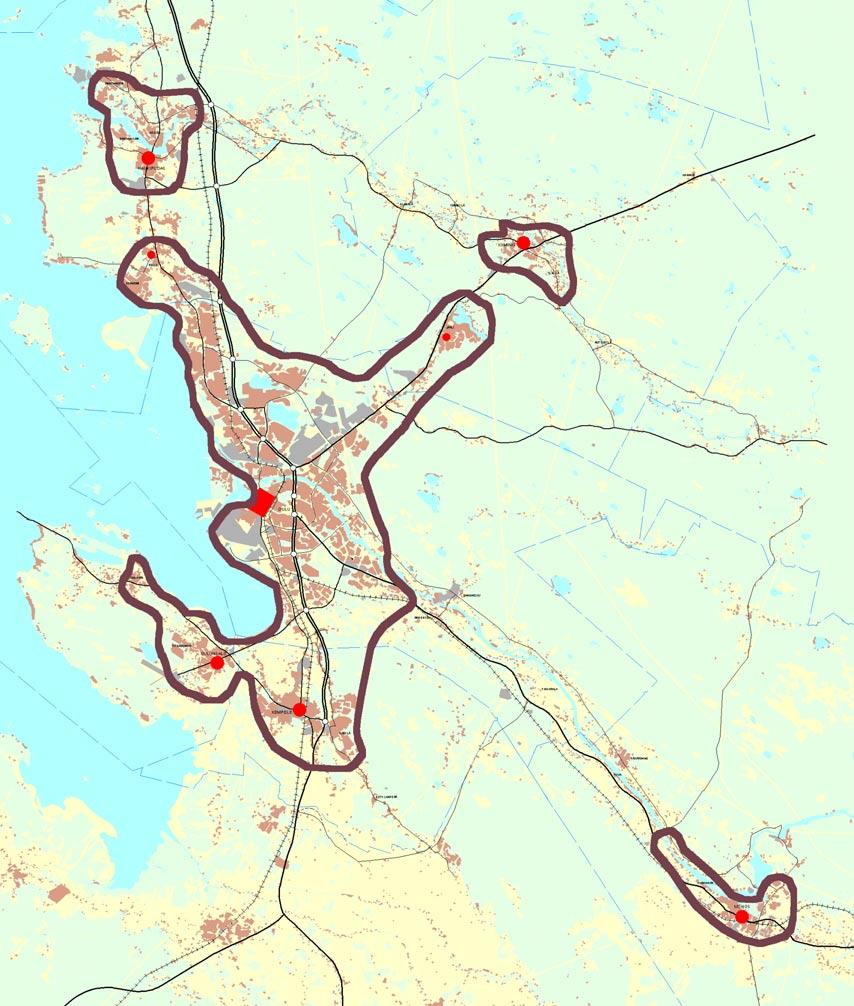 Ketjumalli B tukee verkottuvien melko omavaraisten asuin- ja työssäkäyntialueiden muodostumista. Niiden määrä voi kehittyä joustavasti.