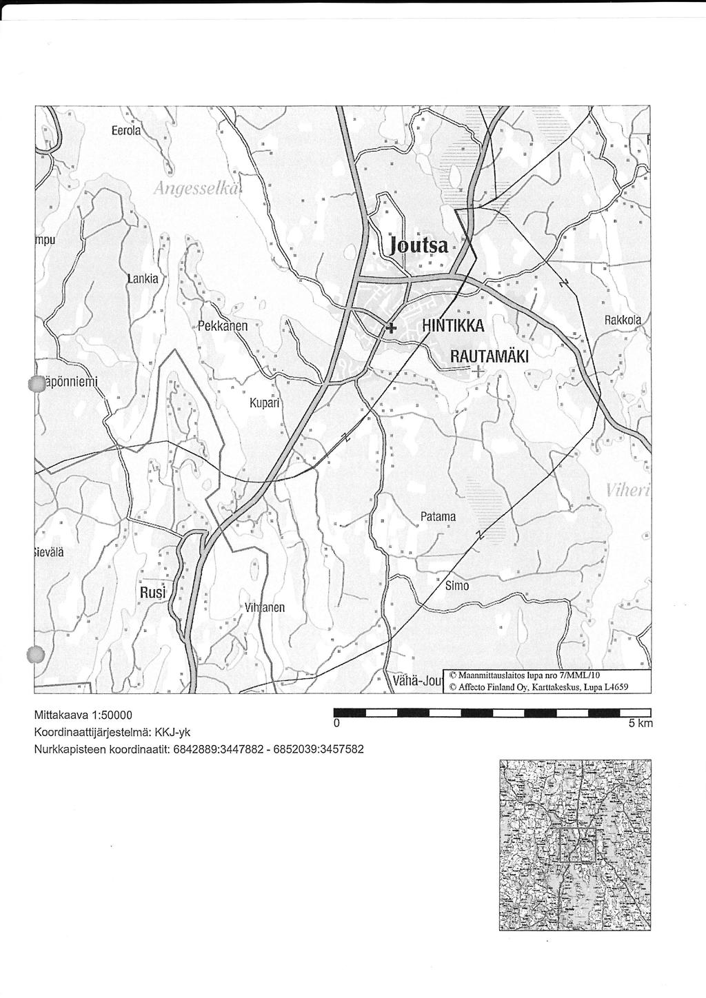 Mittakaava 1:50000 Koordinaattijärjestelmä: KKJ-yk