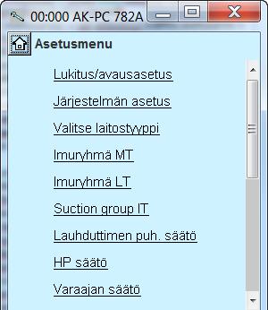 Konfigurointi - jatkoa Kompressoriasetukset MT 1. Mene konfigurointivalikkoon 2. Valitse Suction group (imuryhmä) 3. Aseta asetusarvot Asetteluvalikko on nyt muuttunut.