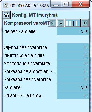 Konfigurointi - jatkoa 8. Aseta kompressoreiden varopiirit Siirry seuraavalle sivulle painamalla +-painiketta 9. Aseta kompressoreiden aikarajat Siirry seuraavalle sivulle painamalla +-painiketta 10.