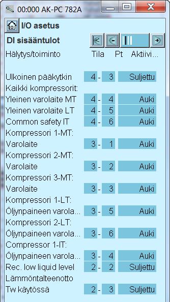 tw DO2 1 13 ON MT Kompressori 1 (VLT käynnistys) DO5 1 16 ON MT Kompressori 2 D06 1 17 ON MT Kompressori 3 DO7 1 18 ON IT Kompressori (VLT käynnistys) DO8 1 19 ON LT Kompressori 1 (VLT käynnistys)