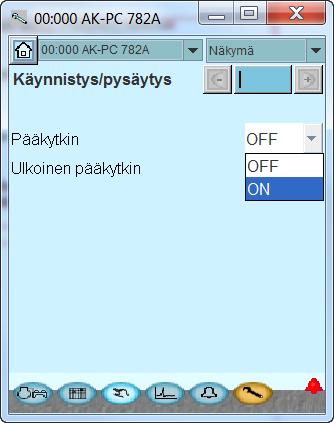 Säätelyn ensimmäinen käynnistys - jatkoa Käynnistä säädin pääkytkimestä 1. Mene pääkytkimelle Mene pääkytkimelle 2. Käynnistä säädin Paina kenttää tekstin Main Switch (Pääkytkin) vieressä. Valitse ON.