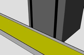Tiivistenauha asennetaan pilarien pintaan detaljien ja suunnitelmien mukaisesti paneelin kiinnityslinjan sisäpuolelle. Tällöin kiinnikkeiden aiheuttamat reiät saadaan höyrytiiviiksi ilman lisätyötä.