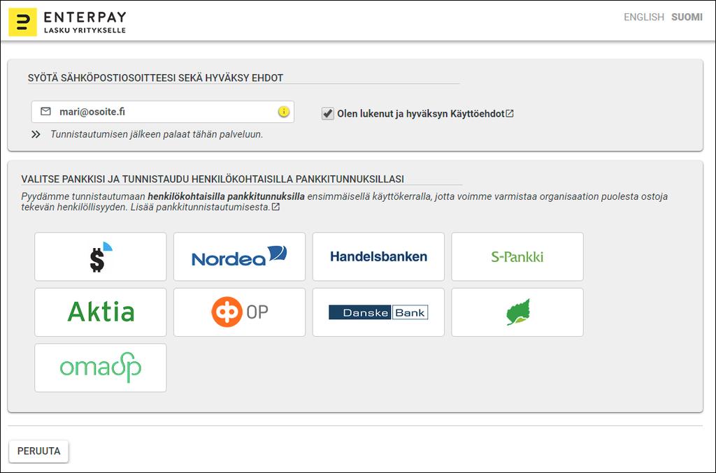 7. Kun olet tehnyt tunnistautumisen, palaat palveluun. Asiakkuutesi on nyt rekisteröity.