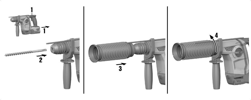 5.7 Työkaluterän kiinnitys 1. Rasvaa työkaluterän istukkapää kevyesti. Käytä vain alkuperäistä Hilti-rasvaa. Vääränlainen rasva voi vaurioittaa konetta. 2.