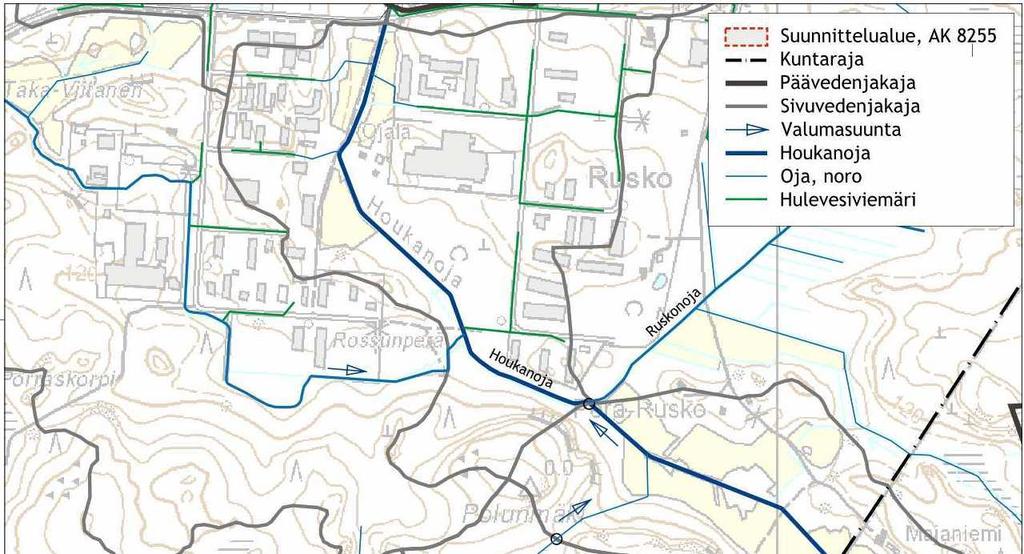 FCG Finnish Consulting Group Oy Loppuraportti 7 (31) 2.4 Houkanoja Kuva 7. Suunnittelualueen tarkemmat osavaluma-alueet.