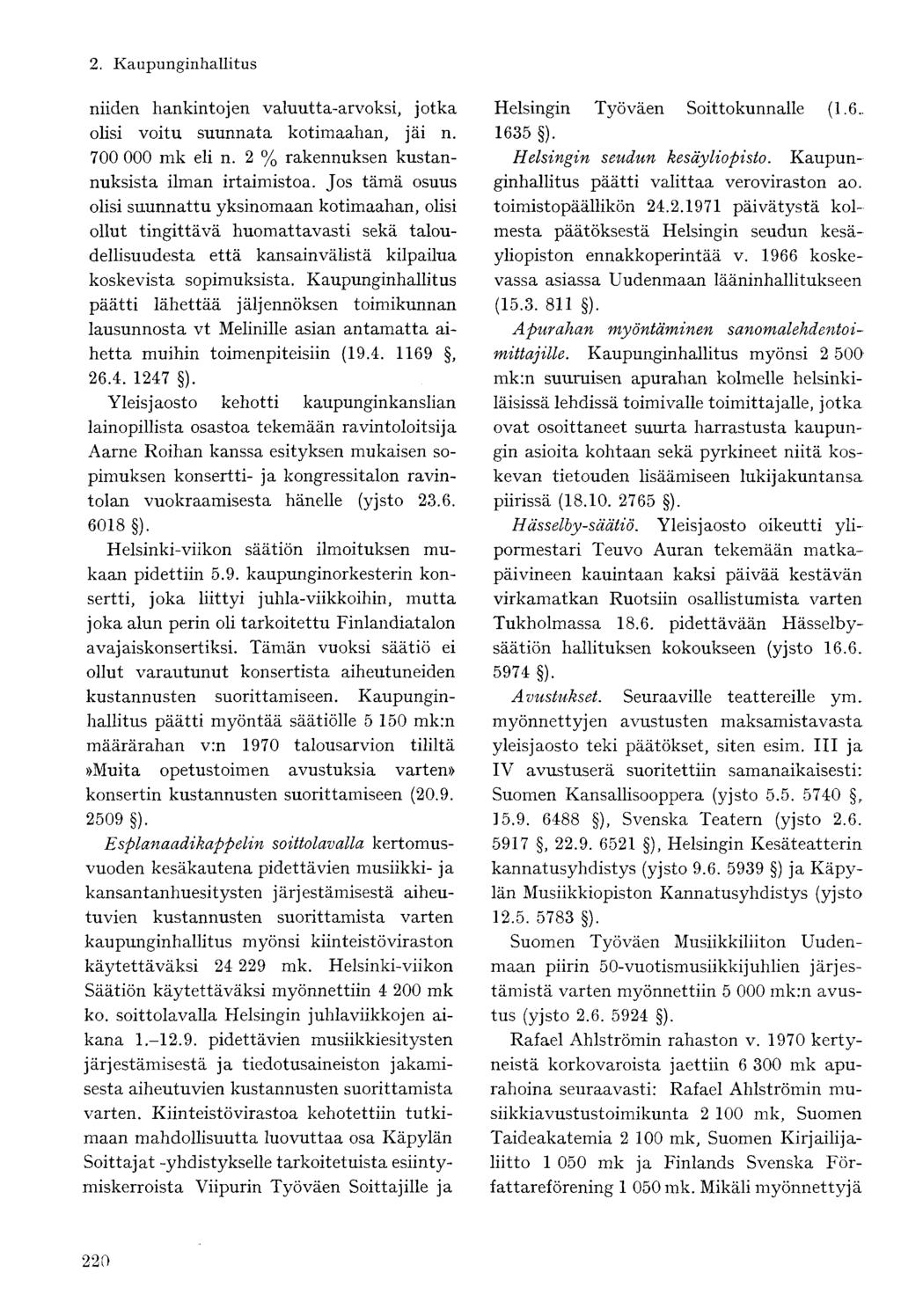 niiden hankintojen valuutta-arvoksi, jotka olisi voitu suunnata kotimaahan, jäi n. 700 000 mk eli n. 2 % rakennuksen kustannuksista ilman irtaimistoa.