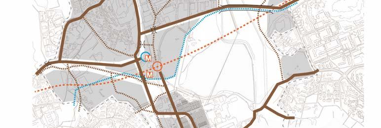 Kävelyn ja pyöräilyn pääväylinä etelästä metroasemalle toimivat Meritie ja virkistysvyöhyke.