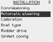 Automaattinen ohjaus Automatic steering menu sisältää ohjauksen parametrejä kompassiohjaukseen,