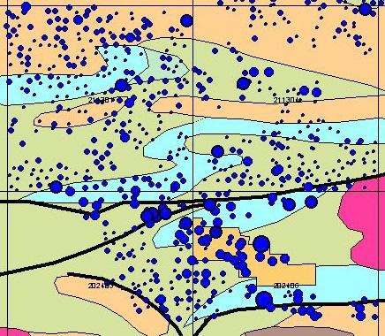 Sekundaarisesti kiisuuntuneet ja turmaliinia sisältävät kallioalueet erottuvat IP-mittauksissa, mutta kvartsijuonista koostuva pääjuoni ei ole selvä IP-anomalia.