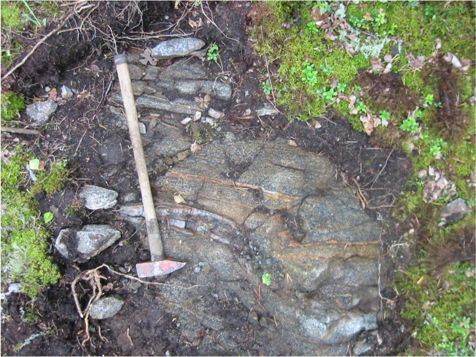 Au-mineralisoituneita kiviä Jokisivussa (Arpola), Ritakallionmaalla; Alla