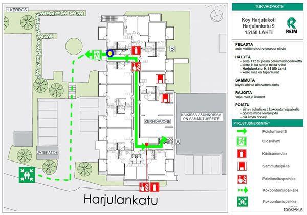 Sivu 11 / 35 3. Rakennuksen turvallisuusjärjestelyt 3.1. Turvallisuuskartat Turvallisuuskartat ovat opastepiirustuksia, joihin on merkitty hätätilanneohjeiden lisäksi turvallisuuteen liittyviä tietoja.