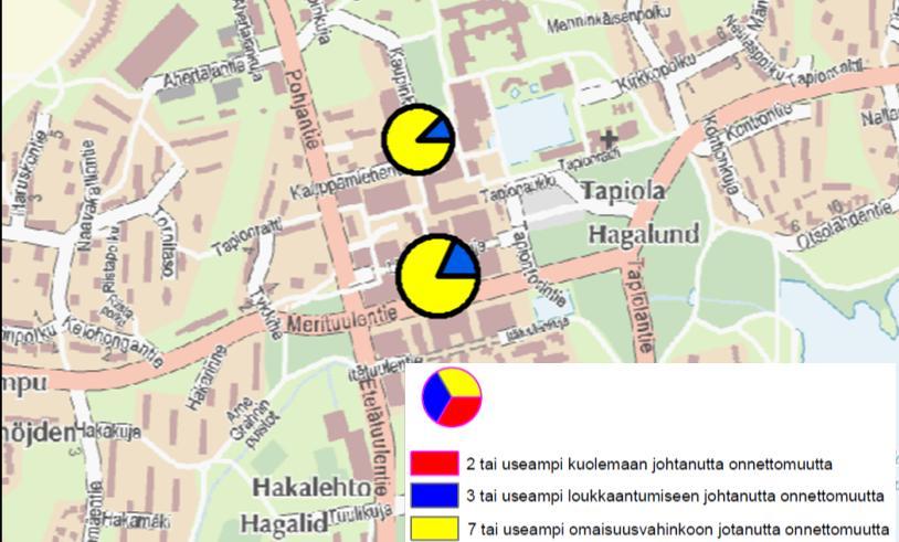 Tapiolan keskustan kehittämisen liikenteelliset tarkastelut 8.2.2012 5 (17) Kuva 5. Tapiolan liikenneonnettomuuskasauma vuosina 2005 2009.