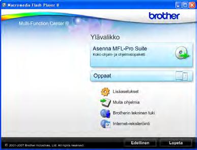 Yleisiä tietoja c Jos näyttöön tulee kielivalintaikkuna, napsauta suomi. CD-ROM-levyn päävalikko tulee näyttöön.