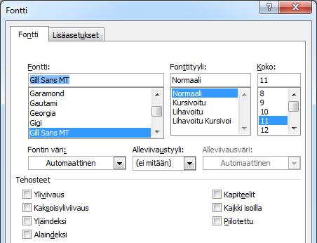 Tyylin määritykset Tärkeimmät muotoilumääritykset tyylille teet Fontti (Font) -komennolla ja Kappale (Paragraph) -komennolla.