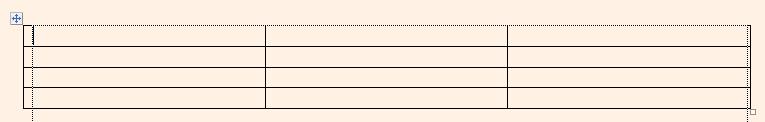 Kuva 161 Kelluva taulukko- objekti Wordilla luotu taulukko, jossa on kolme saraketta ja neljä riviä. Asiakirjaan ilmestyvän taulukon reunaviivat ovat oletusarvoisesti tulostuvia.