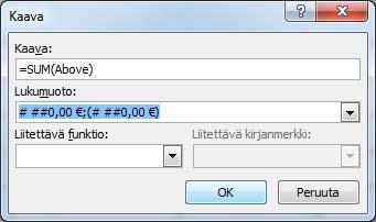 Harjoitustiedostot: Taulukko.docx Taulukon kentät Voit laskea taulukossa käyttäen apuna kenttää jossa on laskentakaava.