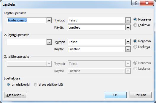 Napsauta Asettelu (Layout) -välilehden Tiedot (Data) -ryhmän Lajittele (Sort) -painiketta.