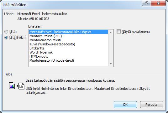 Linkitetty Excel-taulukko Harjoitustiedostot: Taulukko.docx ja Tuloslaskelma.