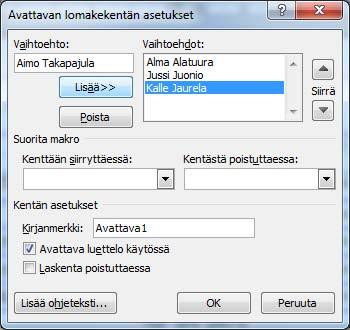 Pudotusvalikon (Drop-Down) luominen Kuva 248 Aiemmat työkalut ( Legacy Tools) - pudotusvalikko Napsauta kohdistin kenttään ja napsauta pudotusvalikosta Yhdistelmäruutu (Drop-Down Form