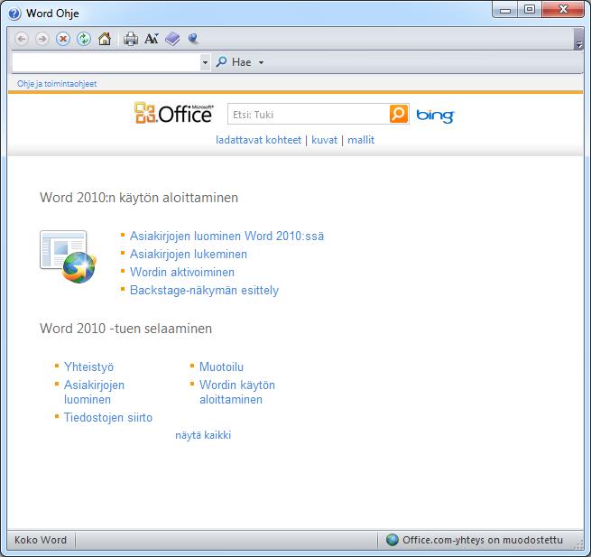Ohje-toiminto Word on perinteinen Windows -ohjelma ja se sisältääkin hyvän ohjetiedoston. Ohjeista löydät kuvauksen kaikista ohjelman toiminnoista.