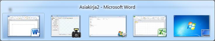 Työpöydän kuvake Kuva 29 Liikkuminen avoimissa ohjelmissa Alt + Sarkain näppäinyhdistelmällä Voit avata useita Word-asiakirjoja yhtaikaa. Asiakirjojen välillä liikut tehtäväpalkin ohjelmapainikkeilla.
