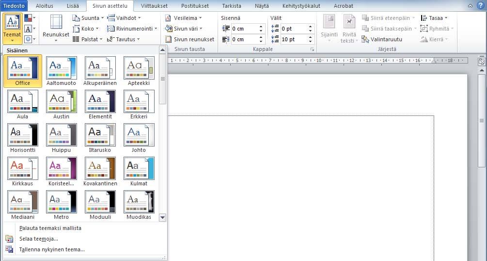 Teemat Teemoja voit käyttää asiakirjasi perusmuotoiluun.