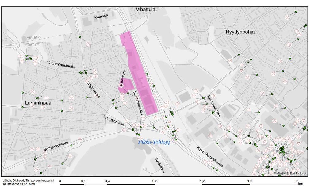 OMAISUUSVAHINKOON JOHTANEET ONNETTOMUUDET 2010-2014 Myös omaisuusvahinkoonnettomuudet keskittyvät pääväylille, mutta myös 40 km/h välillä on raportoitu