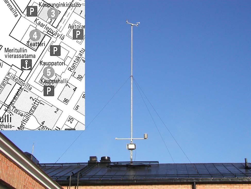 LIITE 5 Mittausasema- ja laitetiedot 4(4) Aseman nimi: SÄÄASEMA Osoite: Kauppatori Mittausparametrit: tuulen suunta ja nopeus, ilman lämpötila, sateen kesto Yhtenäiskoordinaatit: 721384:342772