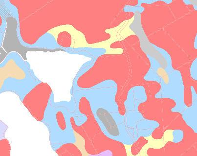 5.9 Maa- ja kallioperä Geologian tutkimuslaitoksen kartoituksen mukaan Pääosa alueesta on rapakivi-aluetta (kartassa punaisella merkitty alue). Kallio on pääosin viborgiittia.