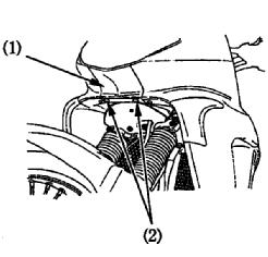 Parkkivalopolttimo 1.Irrota ajovalon alasuoja (1) irrottamalla kaksi kiinnityspulttia (2). 2.