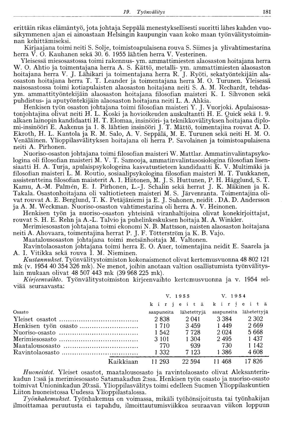 79. Työnvälitys 181 erittäin rikas elämäntyö, jota johtaja Seppälä menestyksellisesti suoritti lähes kahden vuosikymmenen ajan ei ainoastaan Helsingin kaupungin vaan koko maan työnvälitystoiminnan