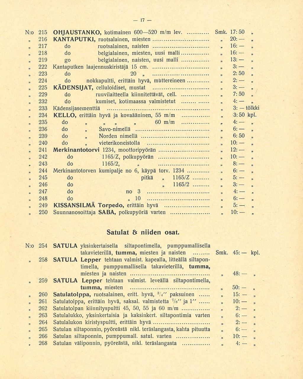 . 243 245 6: N:o 215 OHJAUSTANKO, kotimainen 600520 m/m lev Smk.