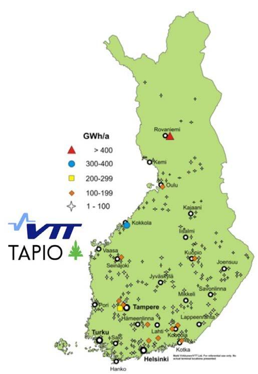 Energiapuuterminaalit Suomessa on yli 200 energiabiomassaterminaalia Yli 40 % energiabiomassasta toimitetaan terminaalien kautta 2/3 volyymista kulkee keskikokoisten terminaalien kautta (1-3 ha,