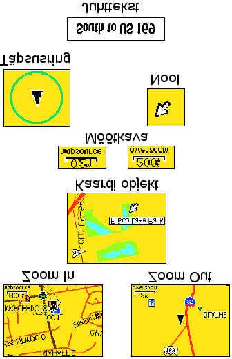 Kasutage Zoom In ja Out klahve, et kuvada kaardil suuremat ala vähemate detailidega või väiksemat ala rohkemate detailidega. Vajutage ja hoidke all Zoom klahvi all mõõtkava kiireks muutmiseks.